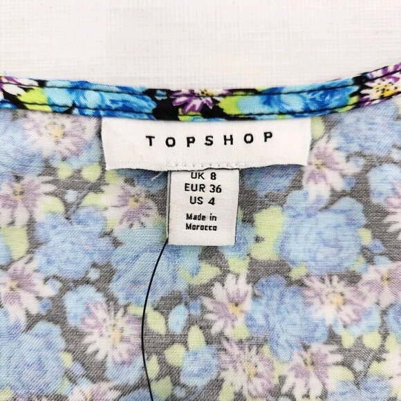 TOPSHOP WOMENS SIZE 4 FLORAL SATIN PELUM TOP IN MID BLUE - Picture 2 of 6
